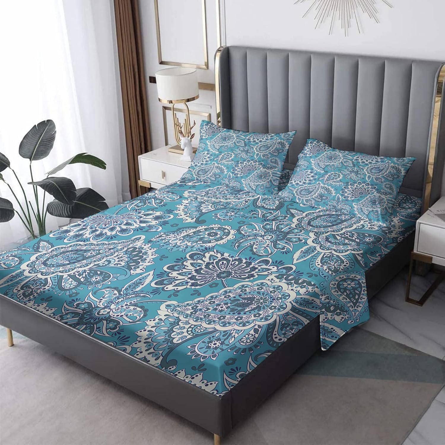 Paisley Sheets King Size, Ethnic Traditional Bed Sheets