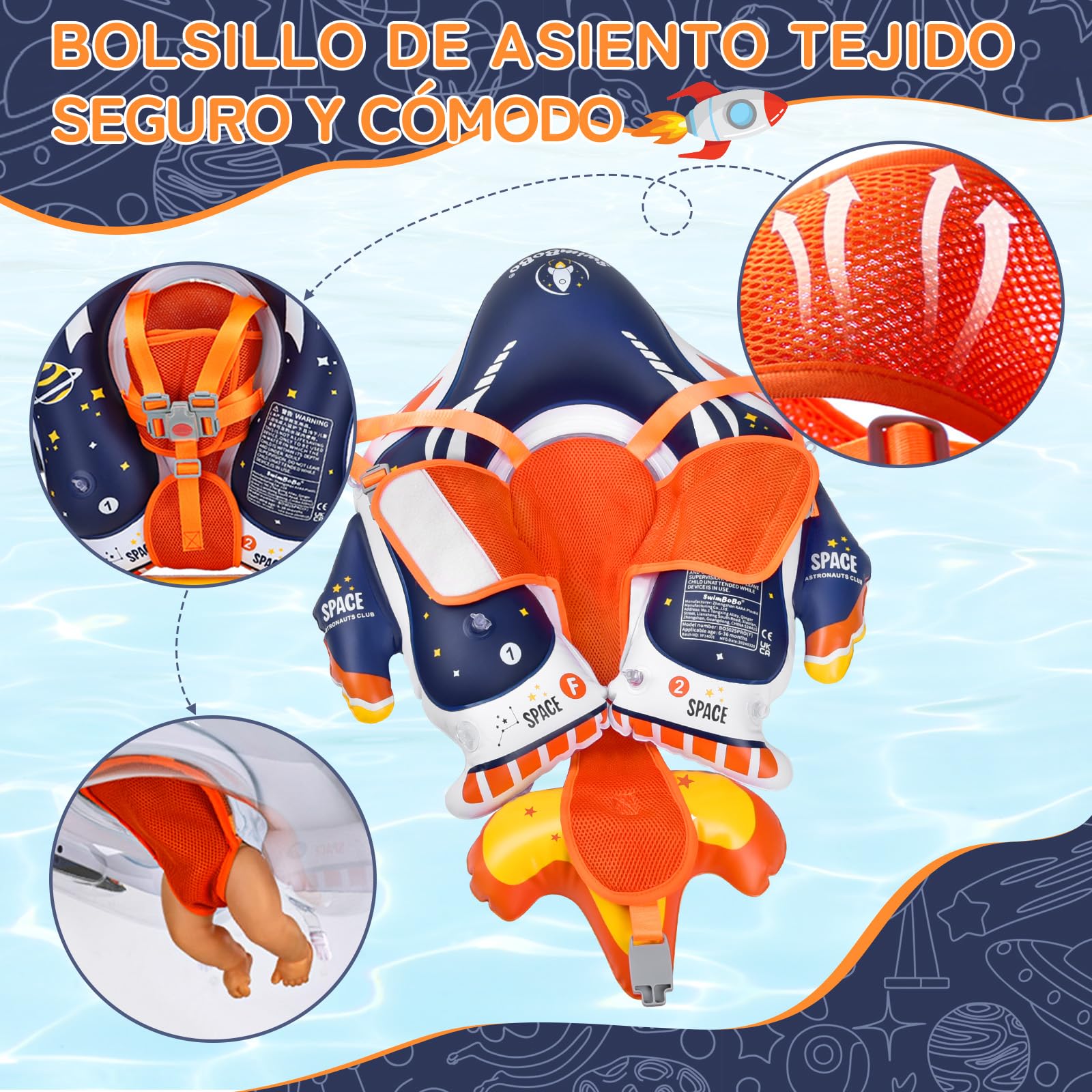 IEEILULU Flotador Bebe con Sombrilla, Flotador Bebe Inflable con Asiento, Anillo de Natación para Bebé, Flotador de Piscina para Bebé para Piscina, Playa y Vacaciones 6-36 Meses