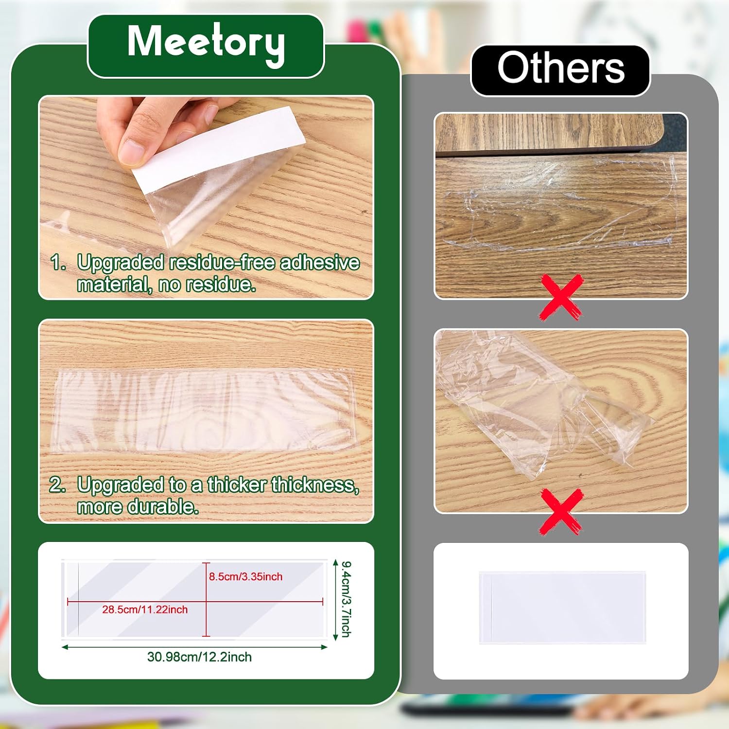 Meetory 40 PCS Upgraded Nameplate Pocket, Self Adhesive Desk Nameplates Name Tag Pocket, No Residue Clear Plastic View Name Tag Sleeves for Classroom Desk, Office Supplies (12.2" x 3.7") image 4