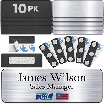 Magnetic Name Tags - 1" x 3", Silver, 10 Pack - Blank Engravable and Customizable Nametags - ABS Front, Iron Back, and Strong Magnet Plate - Stick ID Badge or Write/Engrave Names