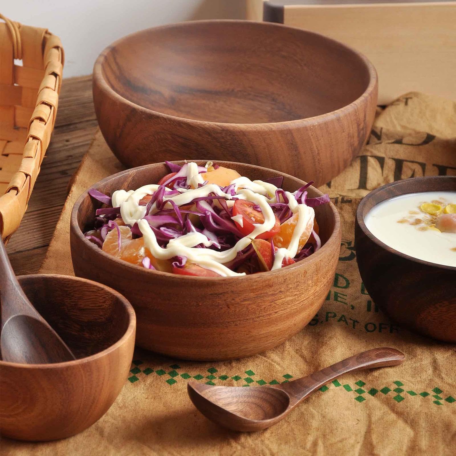 Ramen-Schüssel, japanische Reisschale, natürliches Jujube-Holz für Suppe, Salat, Nudeln – ideal für Erwachsene und Kinder, langlebiges und stilvolles Design