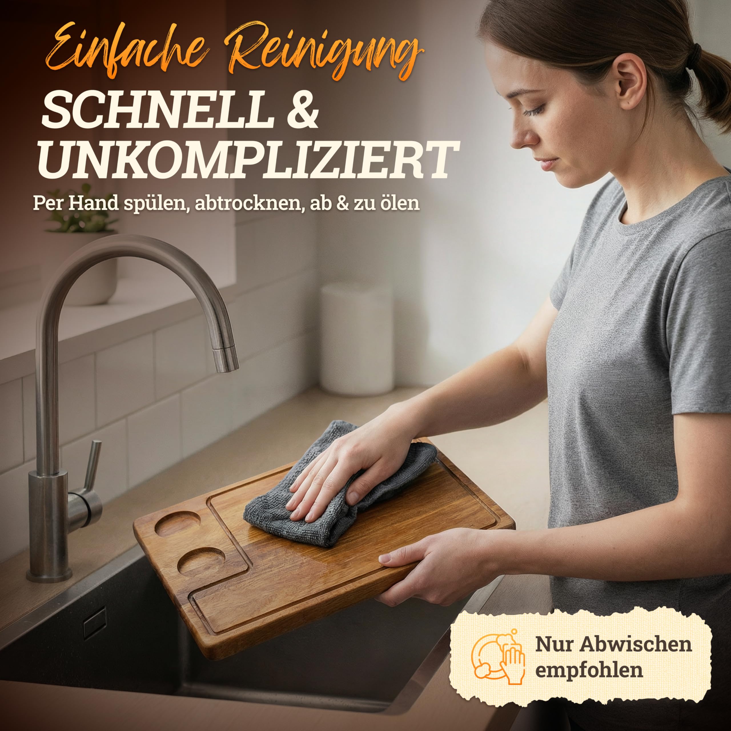 LIKAYA® Servierbrett XXL 2er-Set 'Santiago' – FSC® Akazienholz mit Saucenschüsseln | Perfekt als Grillbrett, Steakbrett & Geschenk für Burger, Steak & Sushi