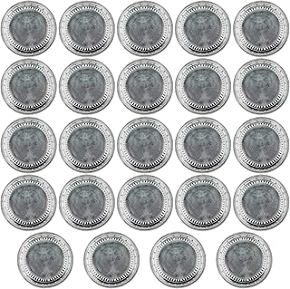 24 Pcs Medieval Party Supplies Disposable Pewter Paper Plates Dinner Round Tableware Vintage Silver Grey for Pirate Knight Castle Renaissance Halloween Party Decorations 9"