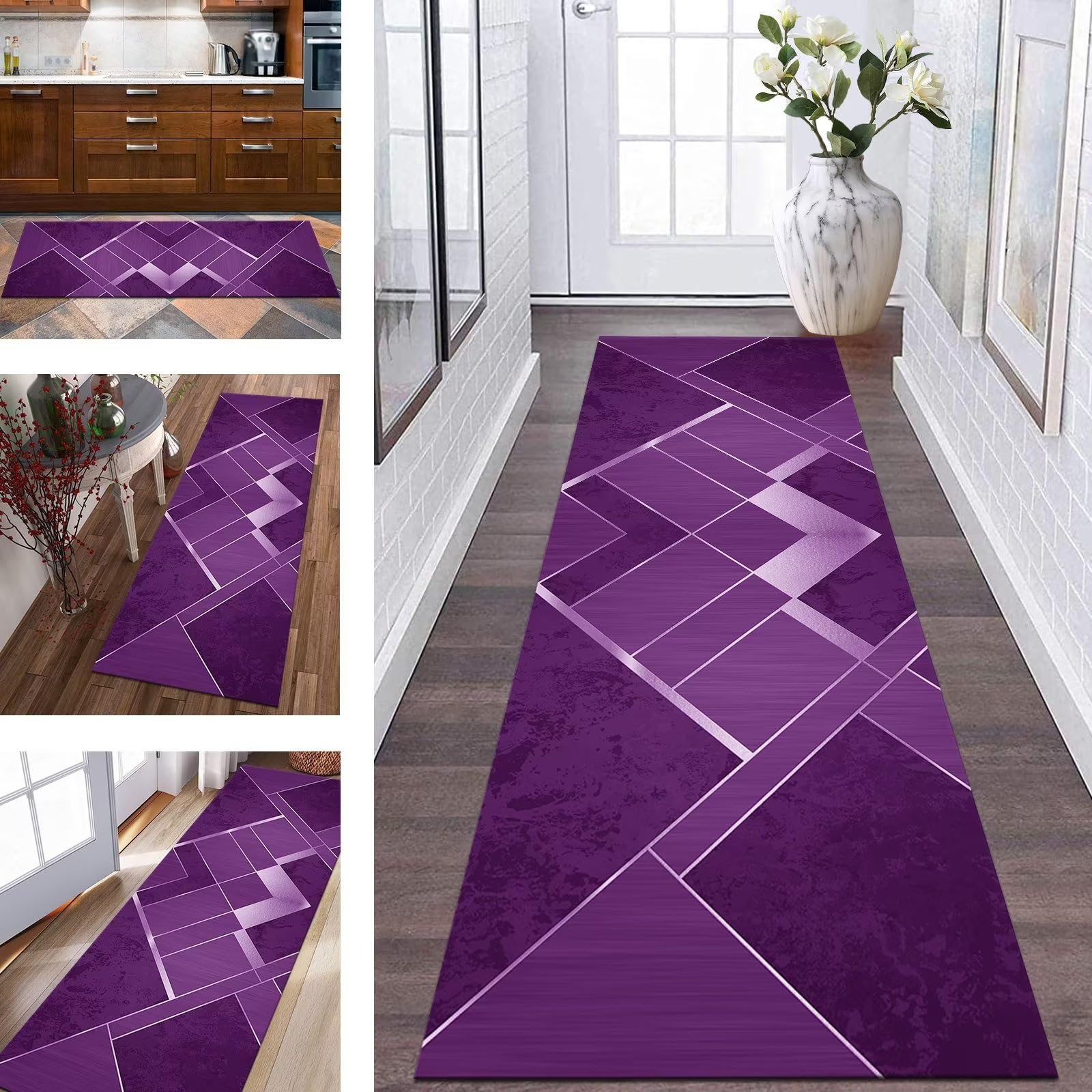 Tapis De Couloir, Long, Antidérapant, Lavable, Pour Cuisine, Couloir, Violet, Noir, 50 X 120 Cm, Tapis De Couloir, Salon, Chambre D'enfant, Salle à Manger, Tapis De Cuisine, Personnalisable Au Mètre