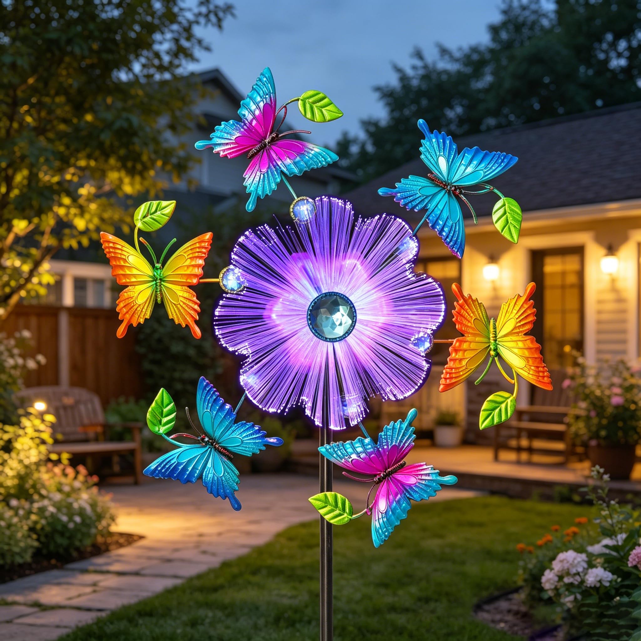 Girandole a vento da giardino a forma di farfalla, 111,8 cm, in metallo, con paletti cinetici, decorazioni artistiche per patio, prato e giardino