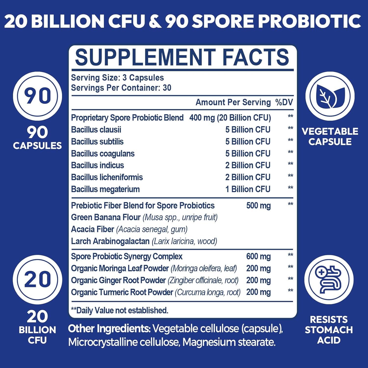 100% Spore Probiotic, 20 Billion CFU Spore Based Probiotics for Women & Men, No Refrigeration & Vegan, 90 Capsules - Image 2