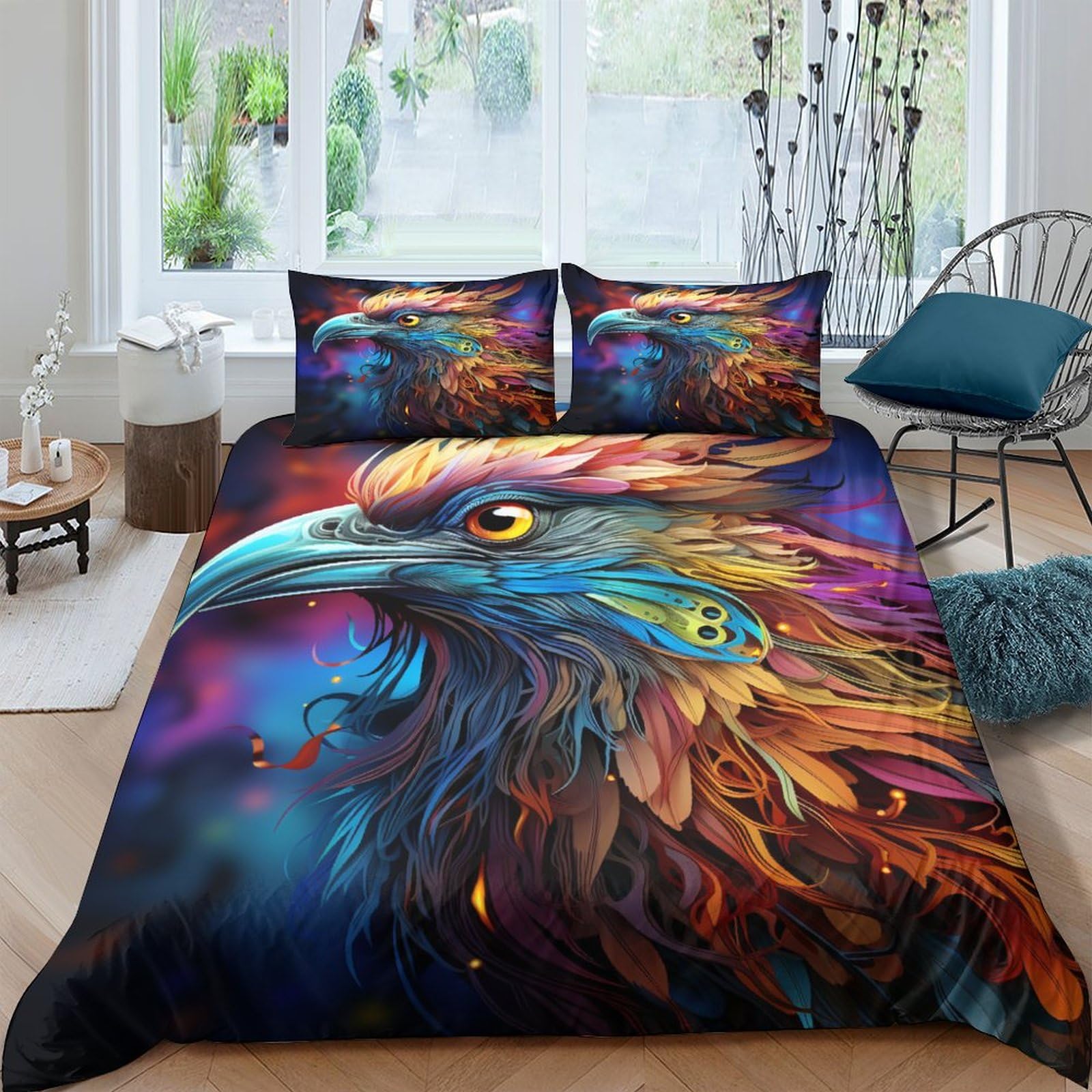 Ensemble de literie avec taie d'oreiller ICOBES motif oiseau 200x200