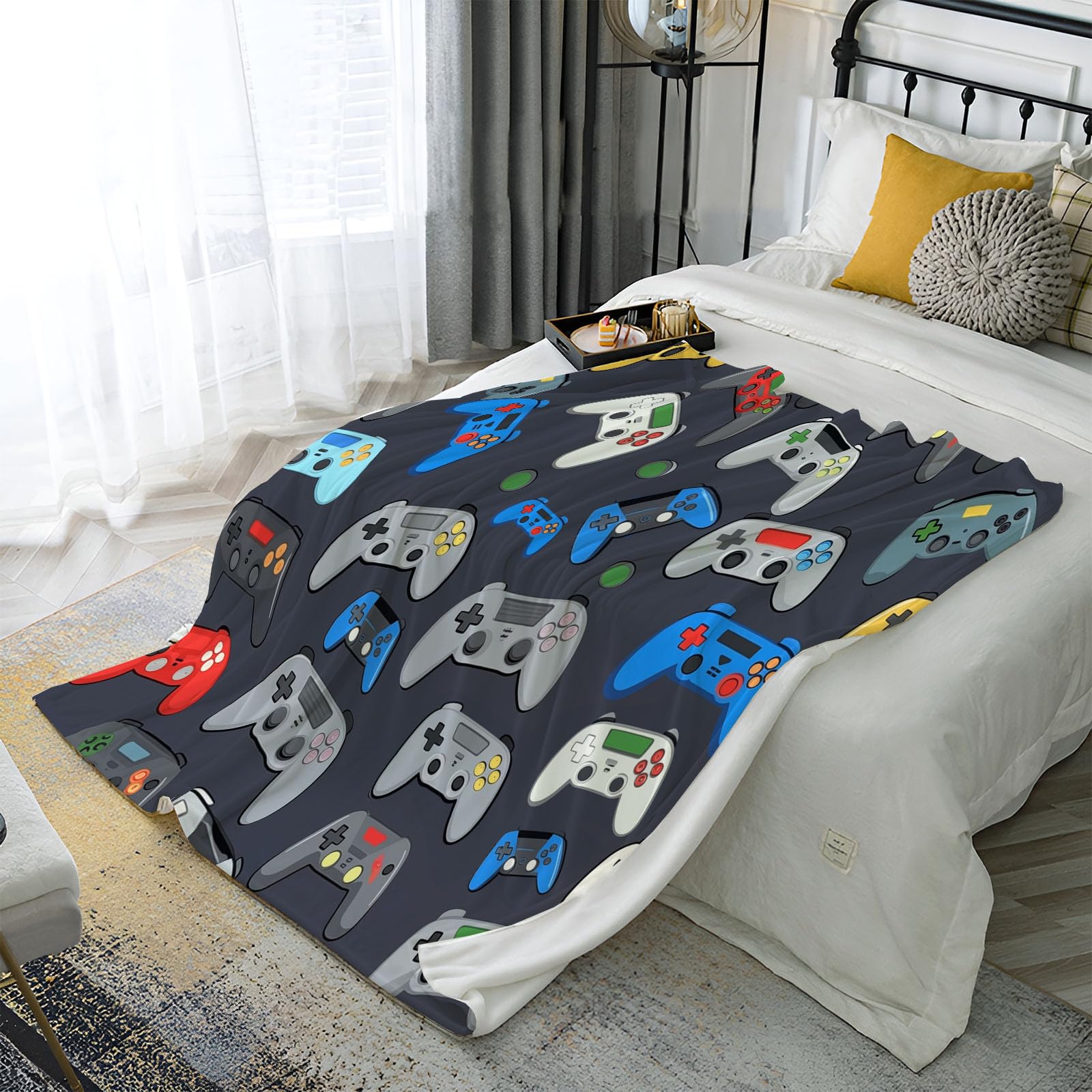Coperta Pile In Morbido, Console Videogiochi Cartoni Animati Poster Gioco Coperte Flanella Divano 230X270Cm, Coperta Plaid Letto Calore Copriletto, Grigio Scuro Coperte Regali Per Ragazzi Ragazze