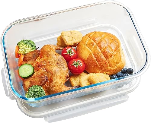 LIFESENCE Recipiente de vidrio extra grande de 182.6fl oz con tapa, caja de alimentos de vidrio, cazuela de vidrio rectangular de 180 onzas y plato