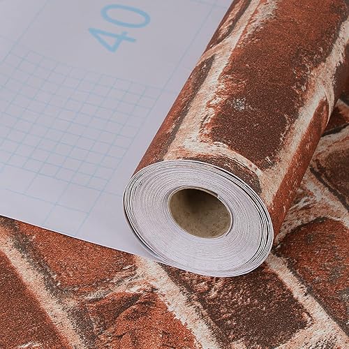 Miniatura 2 de TORC Papel tapiz autoadhesivo de ladrillo rojo, rollo jumbo de 20.8 pulgadas x 49.2 pies, papel adhesivo de ladrillo sintético, extraíble,