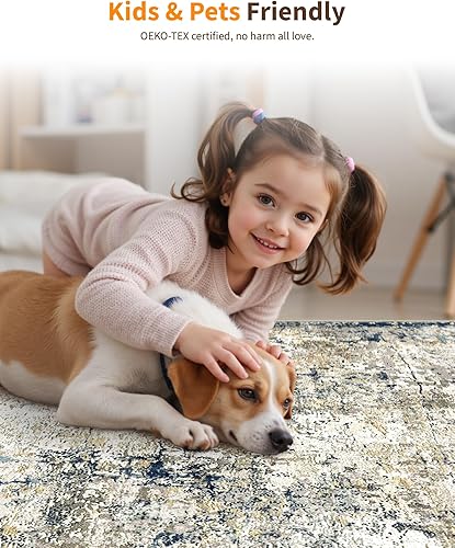 Miniatura 61 de Alfombras de área de 5 x 7 pies para sala de estar, antideslizante, lavable, resistente a las manchas, alfombra abstracta moderna de gran área