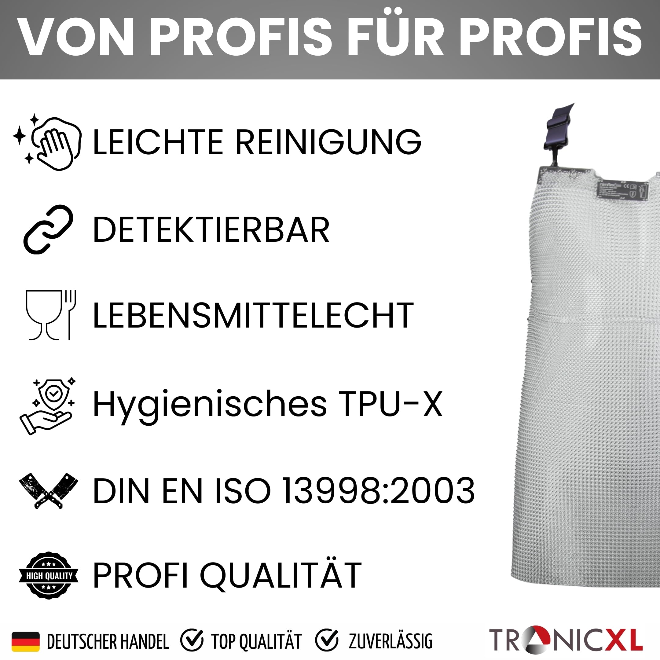 TronicXL 80 x 55 cm Stechschutzschürze Schürze mit Stechschutz Stichschutz Kettenhemd Schnittschutzschürze aus Edelstahl Kochschürze Metzgerschürze Fleischer