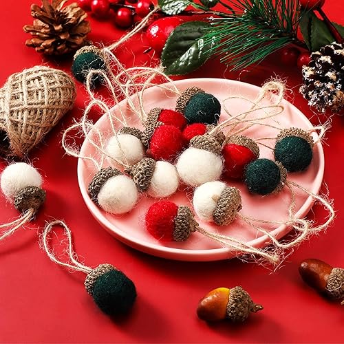 Miniatura 6 de Adornos de fieltro de bellota, adornos colgantes de otoño, 18 piezas de guirnalda de bellota de fieltro para árbol con cuerda de 32.8 pies,