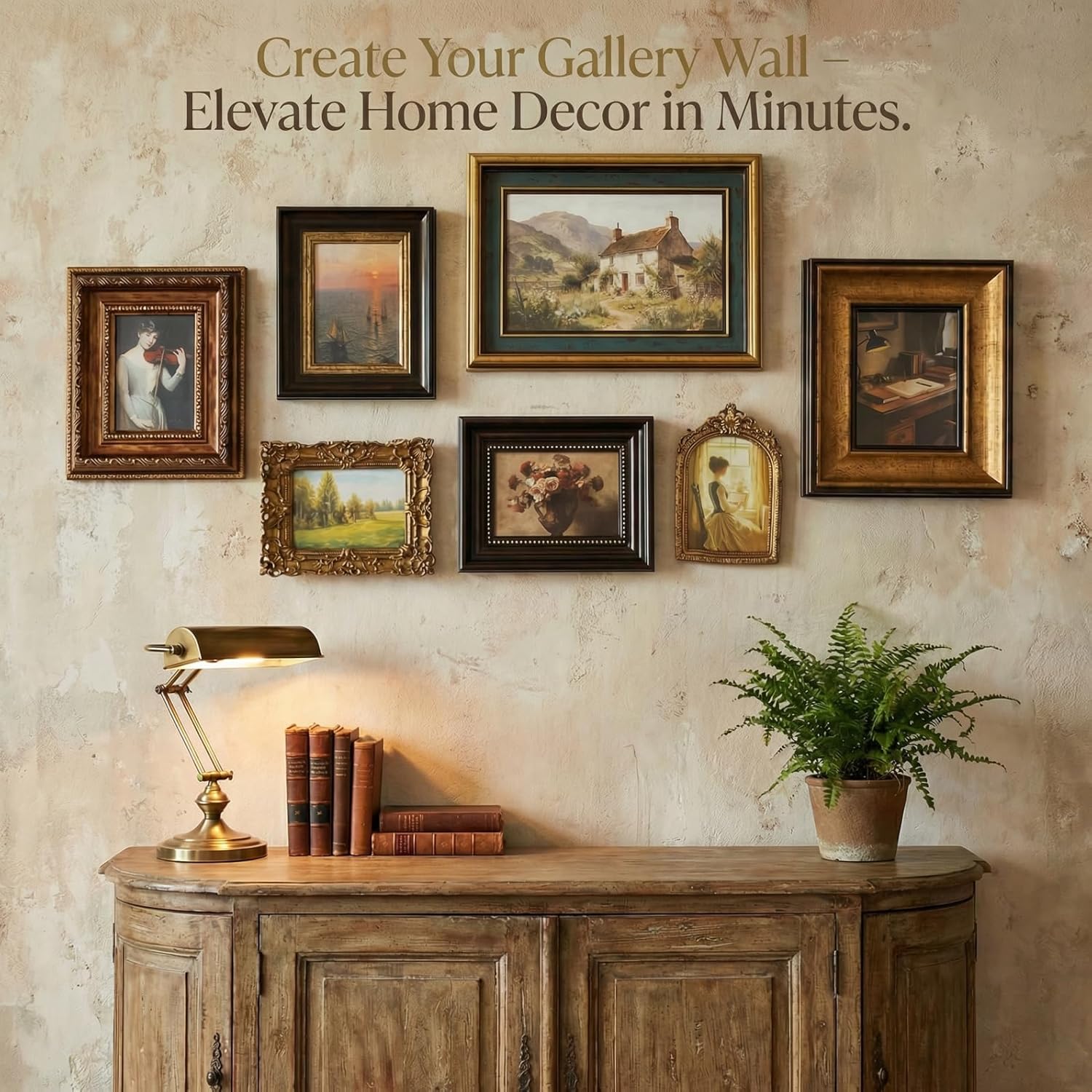 Vintage Picture Frames for Gallery Wall Frame Set, 7 Pcs Assorted Ornate Antique Photo Frames with High Definition Glass or acrylic, Resin Baroque Decor for Tabletop & Wall Display (Included Art Prints)