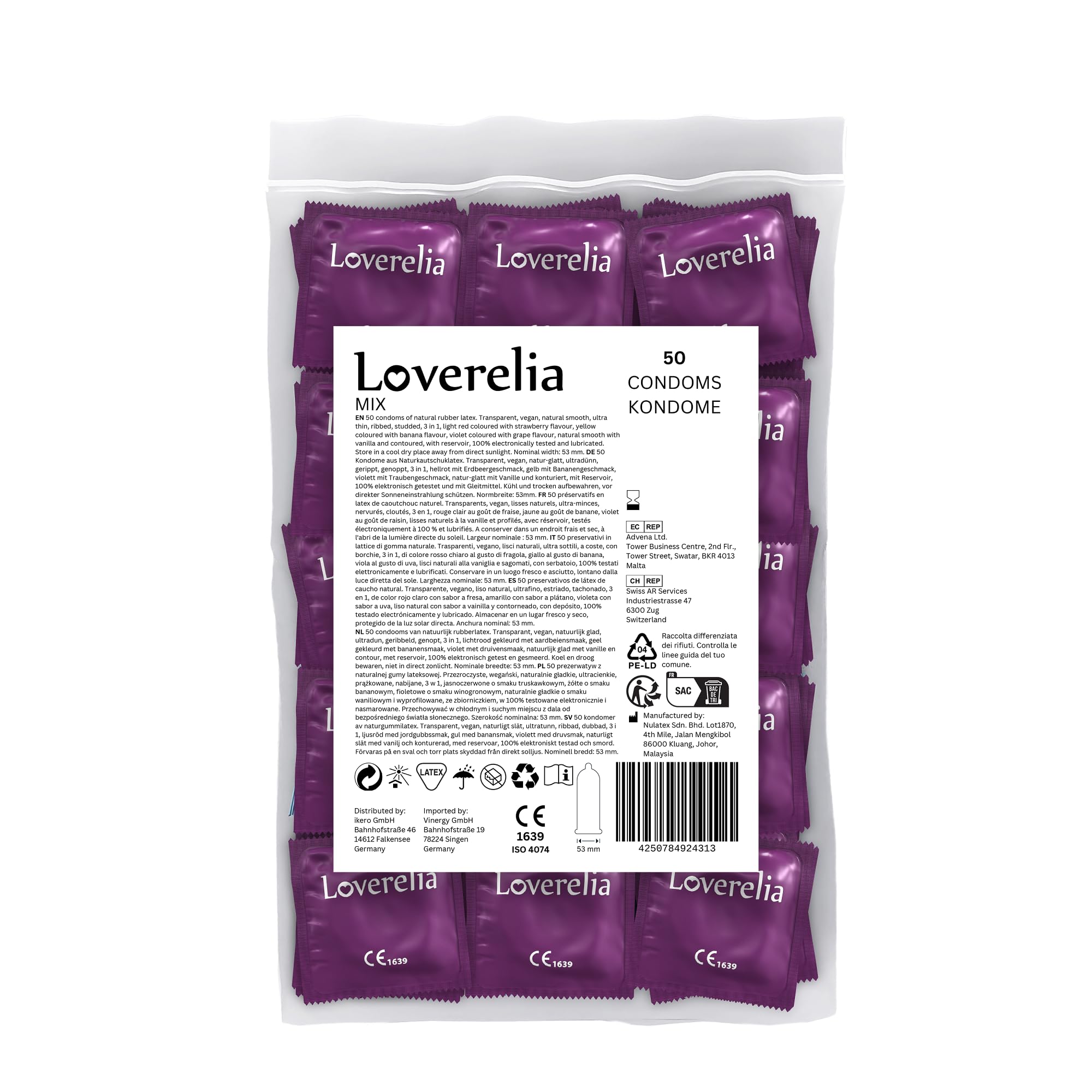 Préservatifs Loverelia "Mix" - 100 pièces (2x50 pièces)-mélange de 10 variétés différentes à essayer-grand choix-latex de caoutchouc naturel végétalien-pour plus de variété dans votre vie amoureuse