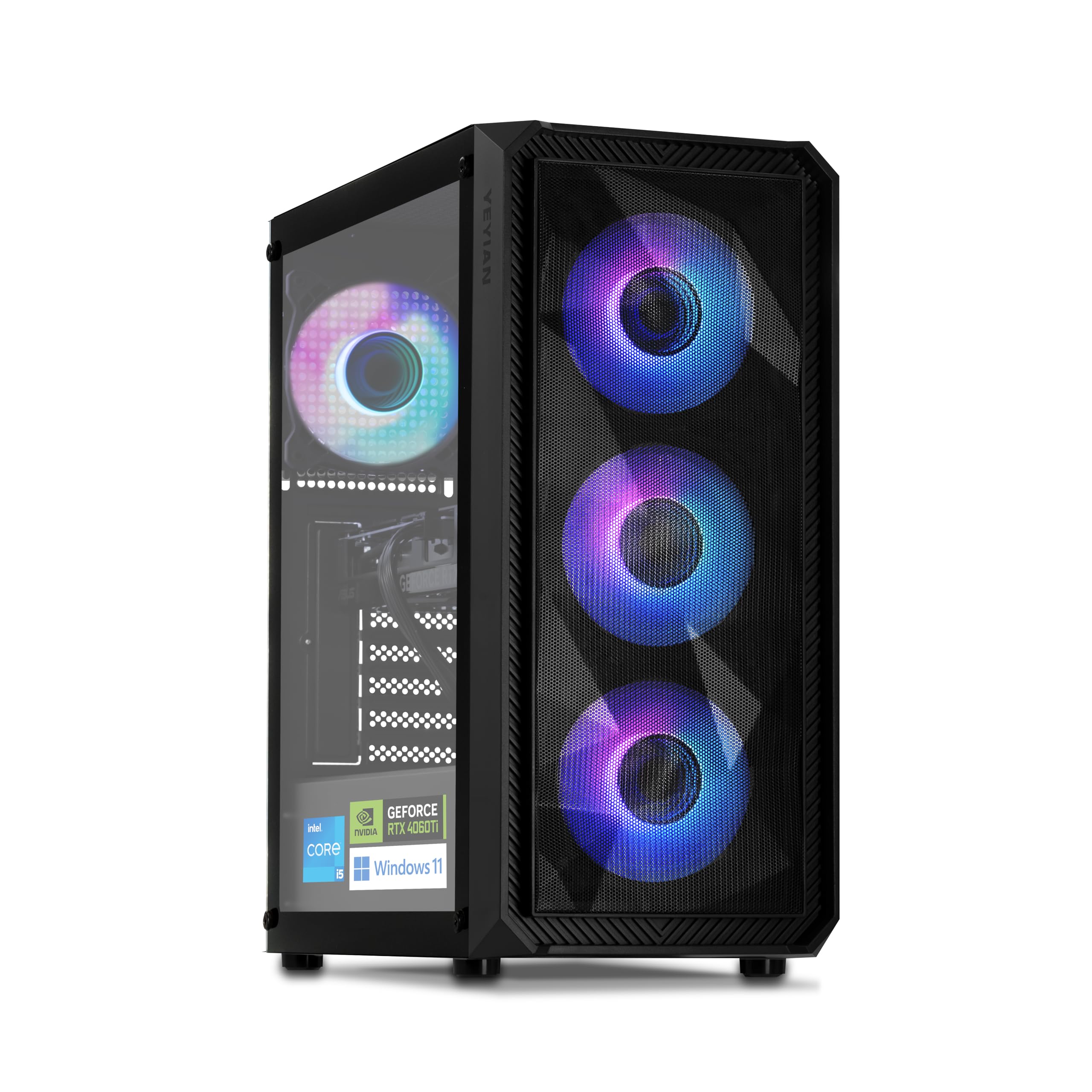 YEYIAN PC Gaming Esports VR Intel Core i5 12400F 6 Cores @ 4.4GHz | Nvidia GeForce RTX 4060 Ti 8GB | 16GB DDR5 5600Mhz | 1TB NVMe Gen3 SSD | WiFi 6 + BT 5.2 | LAN 2.5 GB | Win 11 Pro | AI Powered