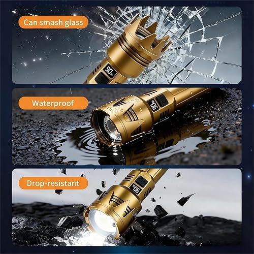 Miniatura 8 de Linterna recargable, linterna táctica impermeable, linternas LED de 3000 lm, con lente de encendido, zoom, cinco modos, con función de ventana rota,