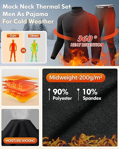 Miniatura 5 de CL convallaria Ropa interior térmica para hombre, calzoncillos largos con forro polar, conjunto de equipo de caza, capa base para clima frío XS-4XL