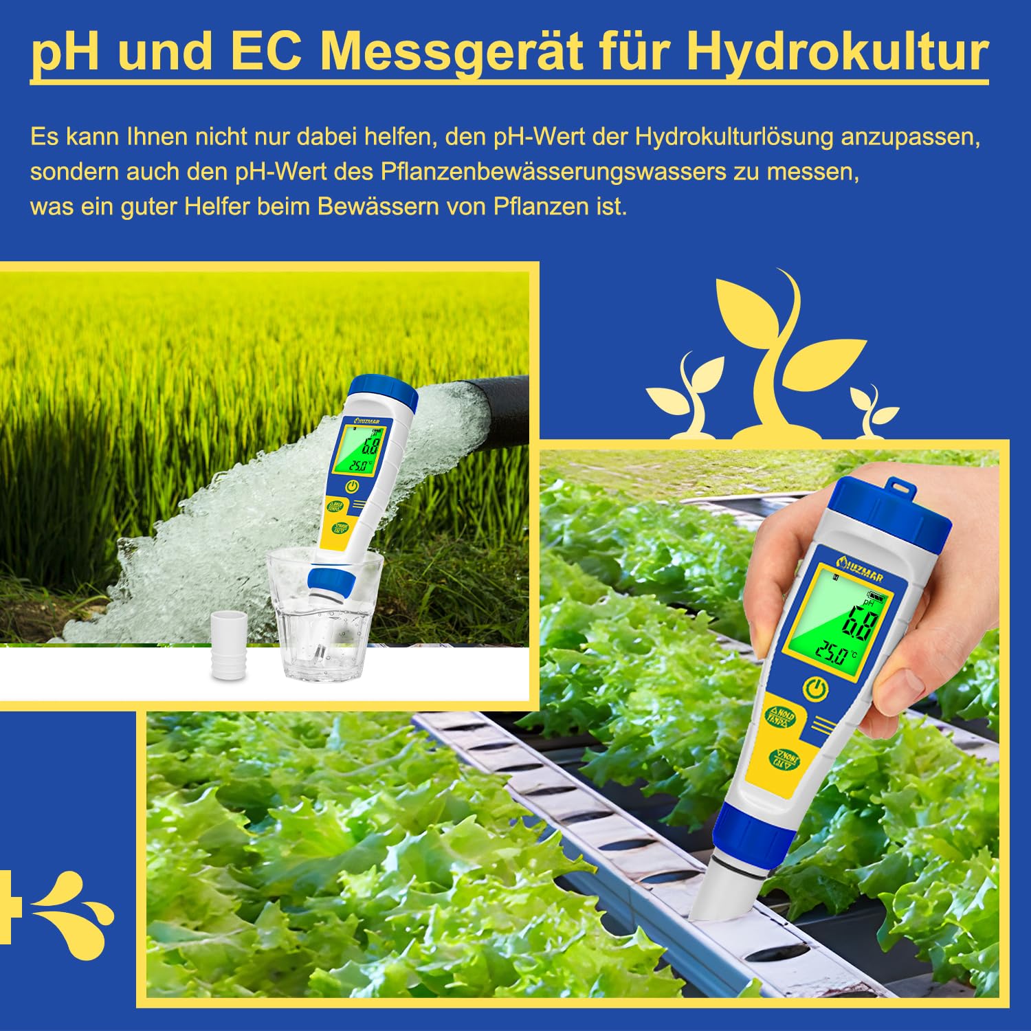 UIUZMAR Salzgehalt Messgerät für Poolwasser, Digitales pH und Salzmessgerät für Pool, Größerer Bildschirm, 5-in-1 pH Salz EC TDS Temperatur Wasser Tester für Hydrokultur, Aquarium, Spa