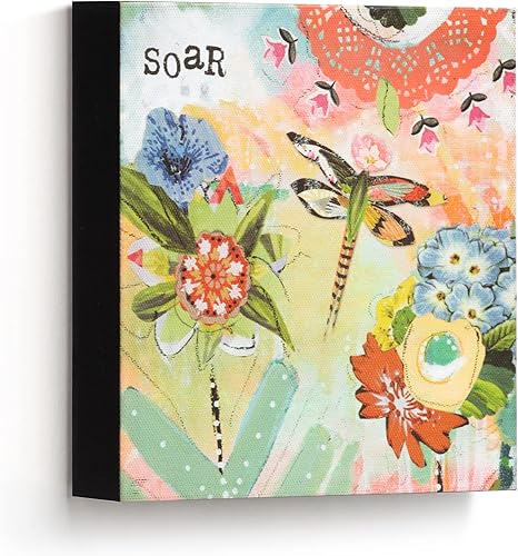 Miniatura 3 de Demdaco Soar Libélula Floral Verde 6 x 6 Lienzo decorativo para pared