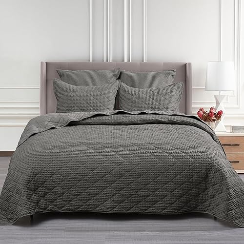 PHF Seersucker - Juego de edredón tamaño individual, caída bien, 2 piezas de colcha suave lavada, moderno y elegante para todas las estaciones, 1