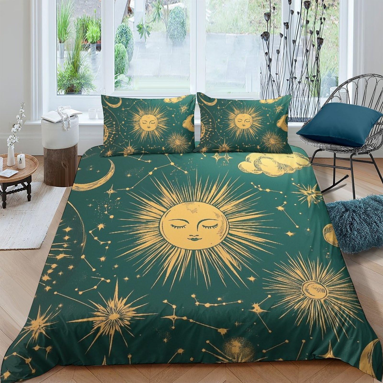 Ctjqhvkz Style-5 3D Printed Sun Moon Fitted Sheet Microfiber Soft Breathable Starry Sky Mattress Cover For Bedroom Dorm Decor Single（135X200cm）