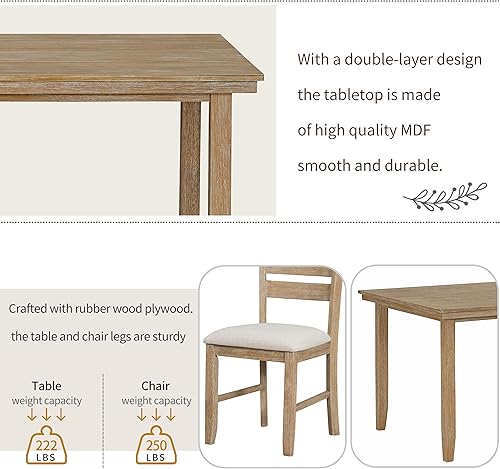 Miniatura 6 de Bellemave Juego de mesa de comedor de 6 piezas con banco para 6 mesas rectangulares de cocina con 4 sillas y banco, mesa de comedor retro y sillas