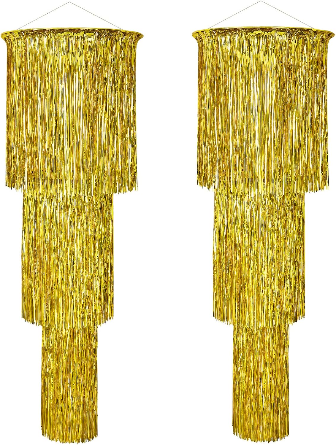 2 Pcs 3 Tier Gold Metallic Tinsel Chandelier Shimmering
