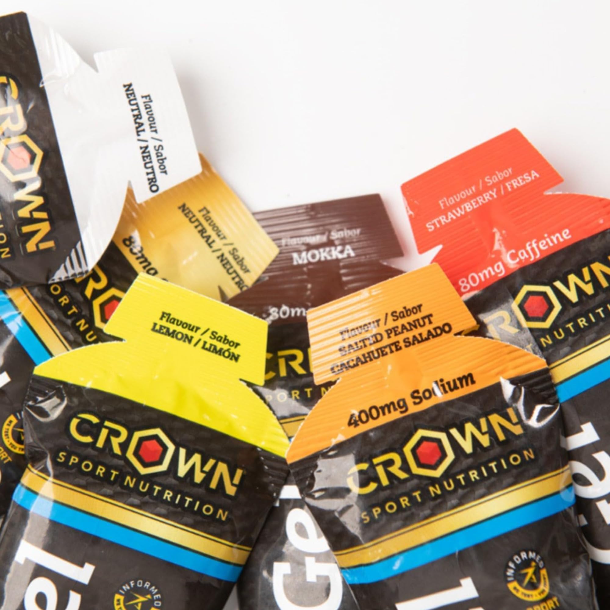 Crown Sport Nutrition HyperGel 45 Cacahuete Salado | Geles Energéticos Running 45g | Sin Cafeína 400mg Sodio Ratio 1:0,8 | Informed Sport | Caja 10x60ml