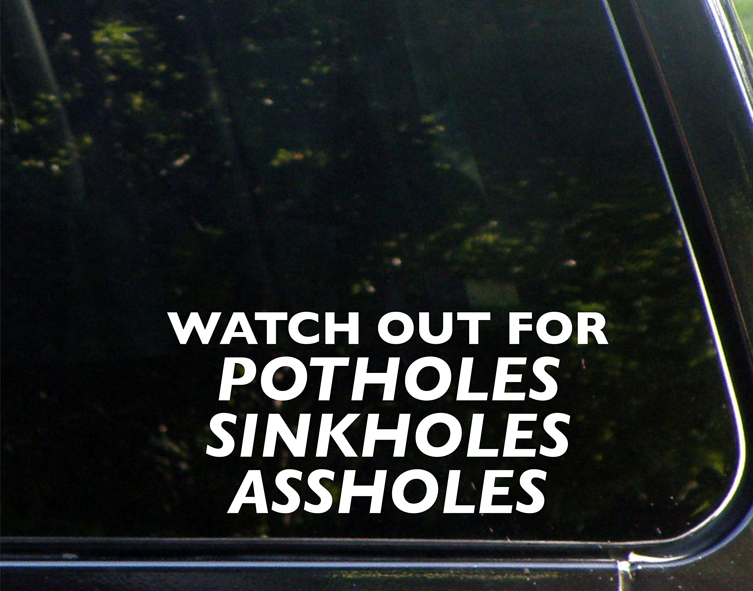 Watch Out for Potholes Sinkholes and A$$Holes - 7-1/2" x 3-3/3" - Vinyl Die Cut Decal/Bumper Sticker for Windows, Cars, Trucks, Laptops, Etc.