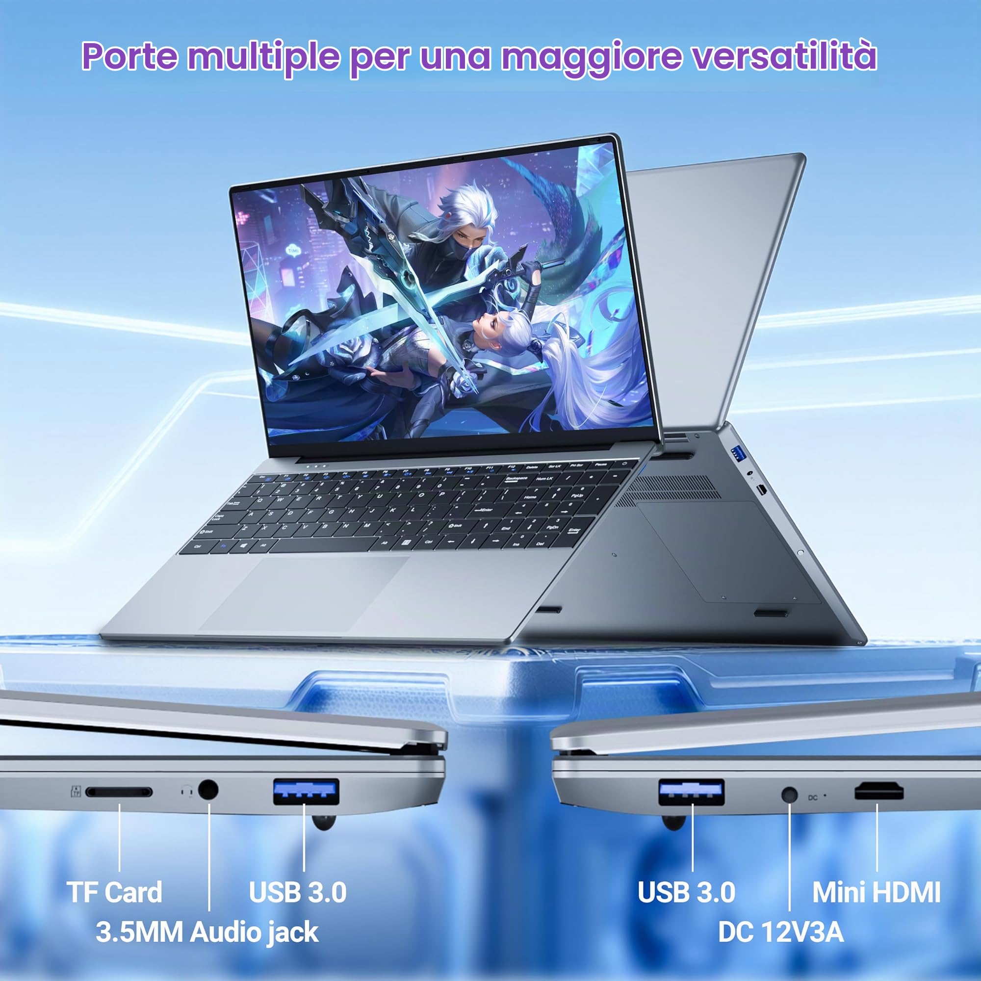 Portatile PC 15.6" Full HD IPS, Core i5-7Y54 fino a 3.2 GHz, 16 GB RAM SSD 512 GB, Notebook Win 11 + Office 365, Laptop Tastiera Retroilluminata, Computer Portatile HDMI USB 3.0 WiFi 5 BT 4.2