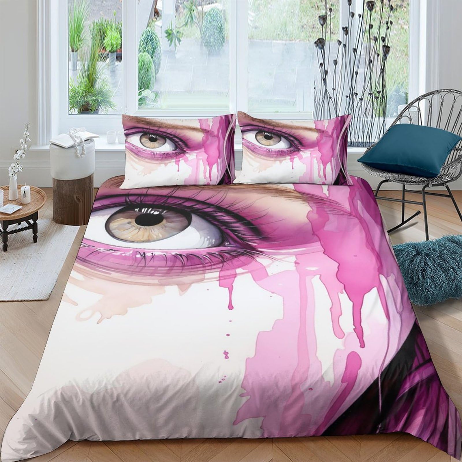 Housses de couettes Yeux 3D IOFEER parure de lit King 220x240cm en microfibre douce avec zip