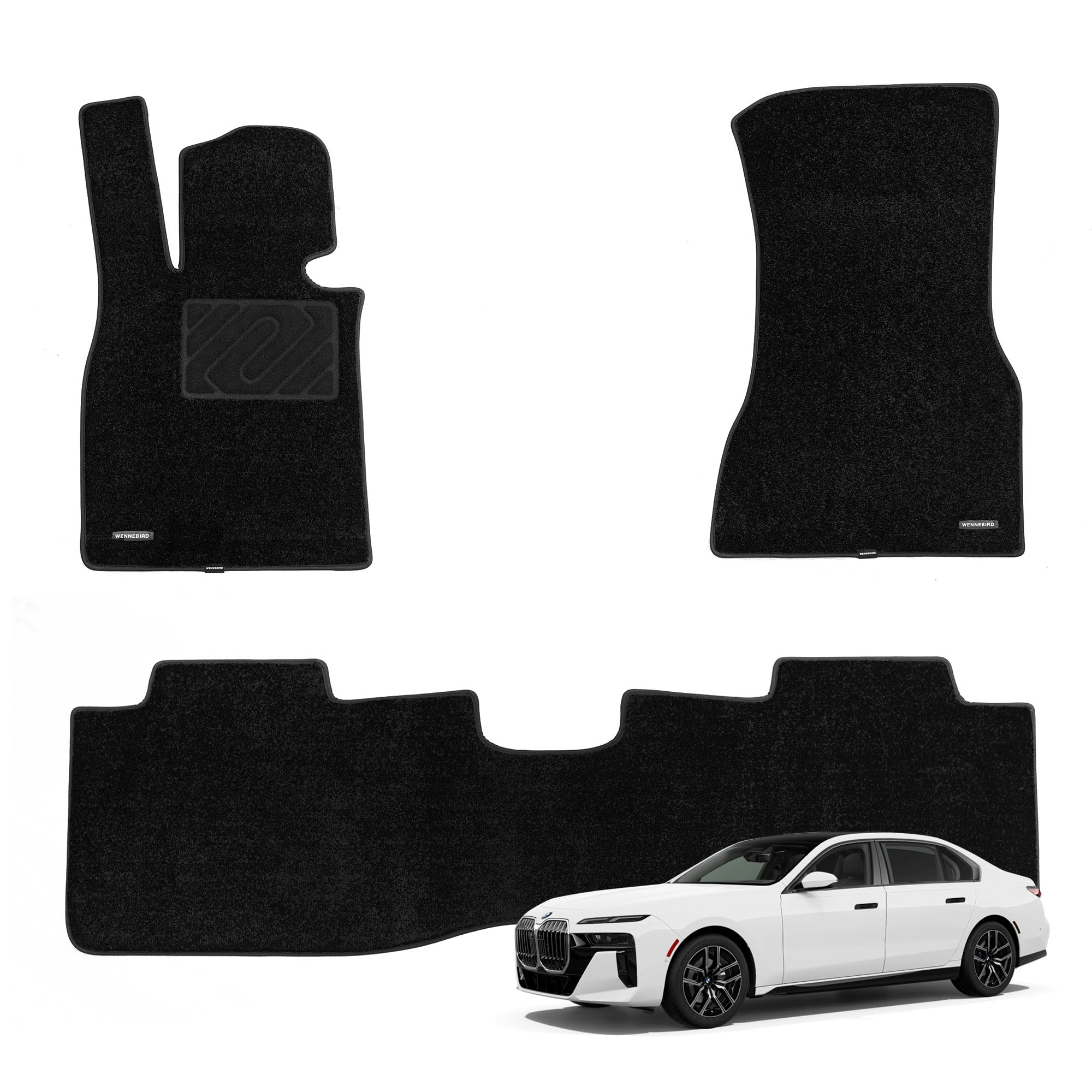 WENNEBIRD Superior Carpet Floor Mats for 2023-2026 BMW 7 Series (G70), 0.6-Inch Ultra-Thick, Noise-Reducing, All-Weather Waterproof Anti-Slip – 3-Pc