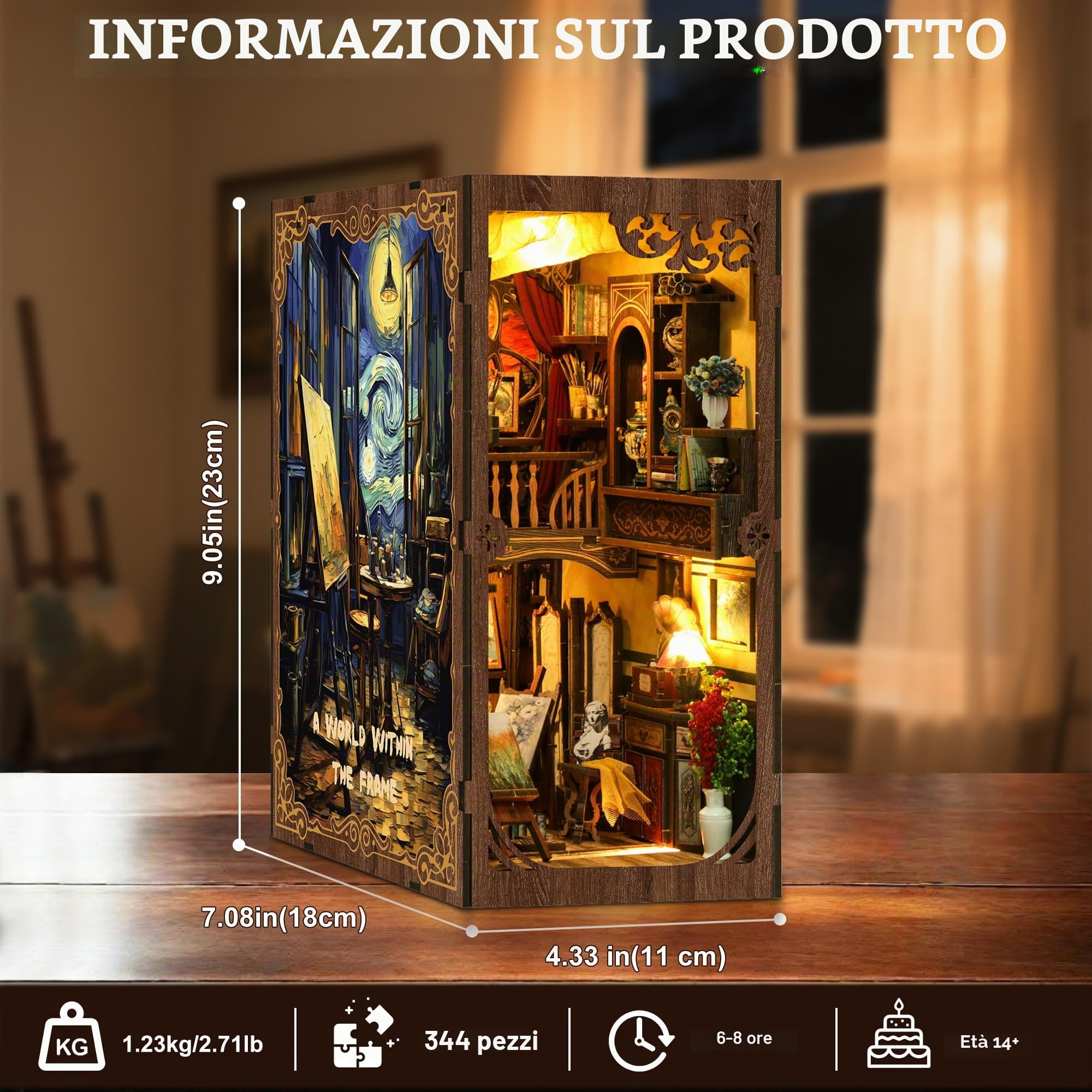 CRIOLPO Kit Book Nook DIY per Adulti - Casa in Miniatura con Luci LED da Montare, Modellismo 3D Creativo per Decorare Librerie - Regalo Originale per Appassionati di Fai da Te
