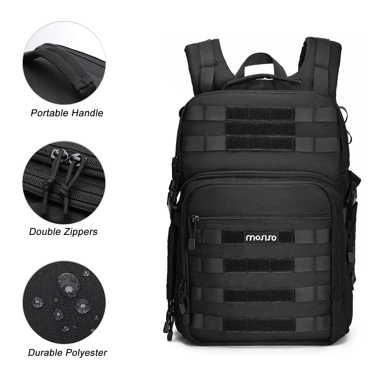 MOSISO Zaino Per Fotocamera,DSLR/SLR/Mirrorless Borsa per Fotografia Fotografica Tattica Supporto Per Treppiede E Scomparto Laptop Compatibile Con Canon/Nikon/Sony/DJI Mavic Drone,Nero