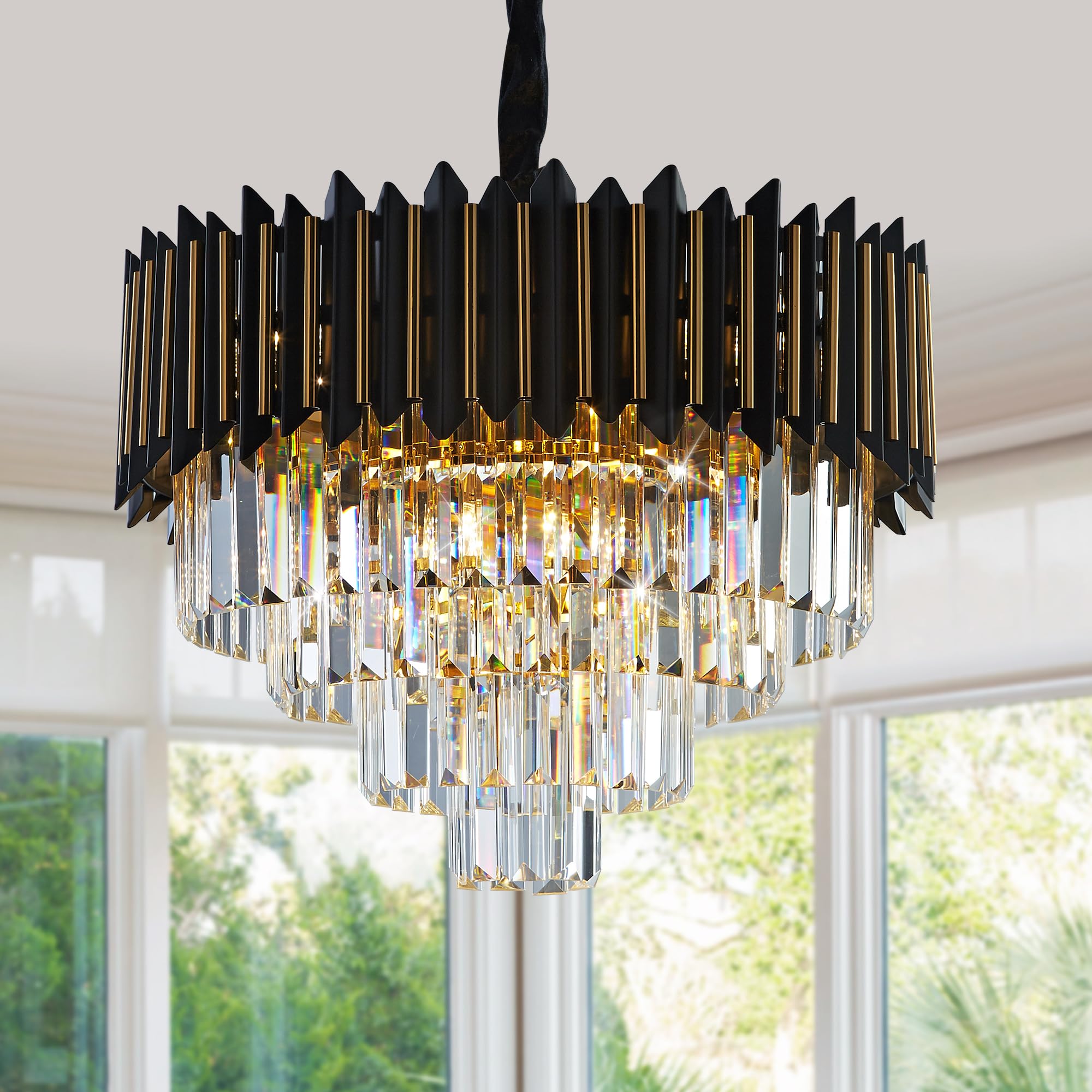 ZSMINGHUI Black Crystal Chandelier 20 inch Round Modern