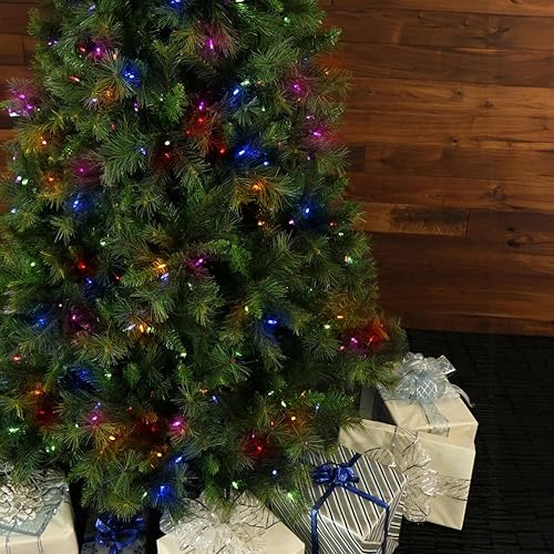 Miniatura 8 de Fraser Hill Farm Árbol de Navidad artificial de pino cañón de 6.5 pies con doble luces LED multicolor y blanco cálido y soporte, árbol falso