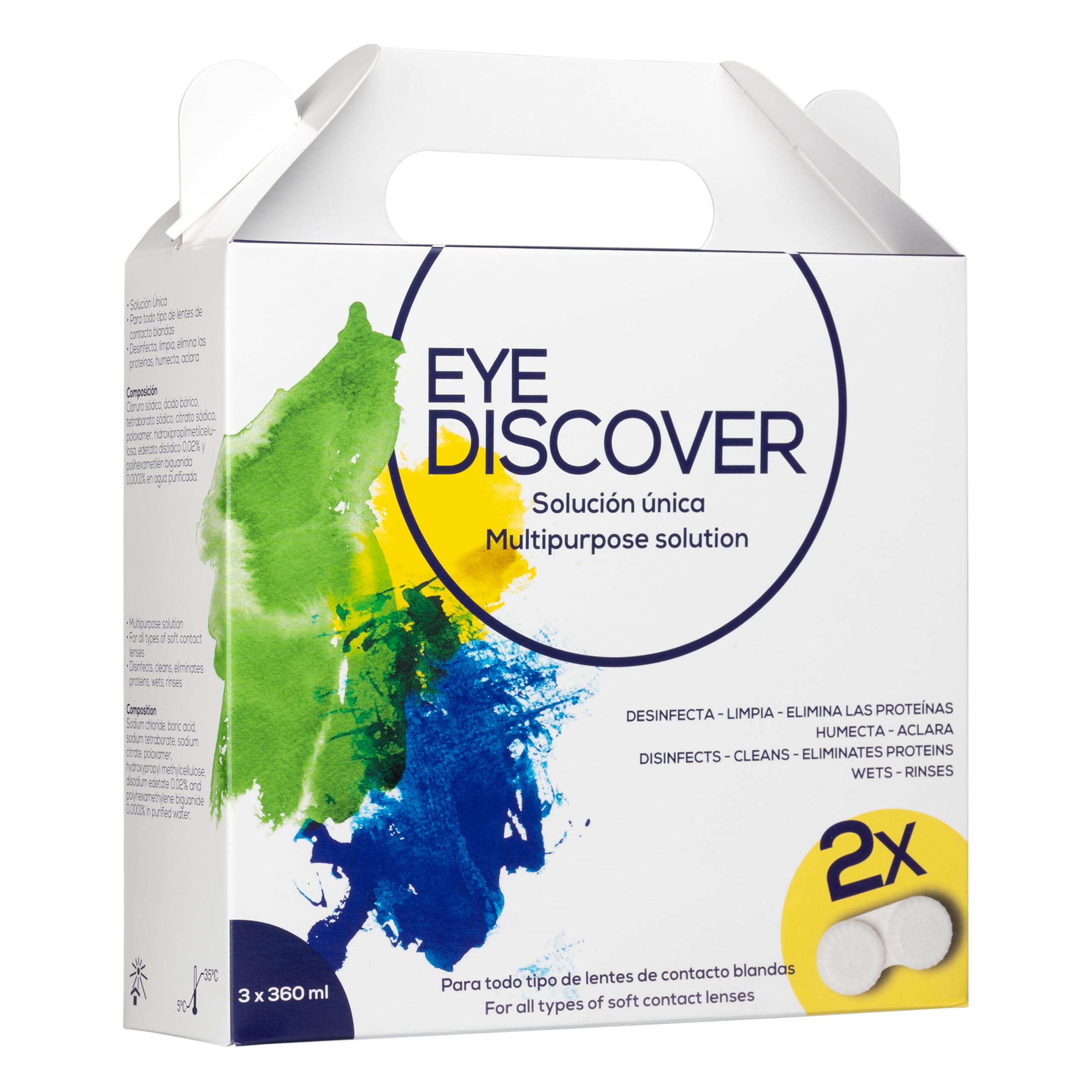 Soluzione unica per lenti a contatto morbide | 3 x 360 ml, 2 portalenti antimicrobici | Disinfetta, elimina proteine, idratazione | Comfort e manutenzione giornaliera