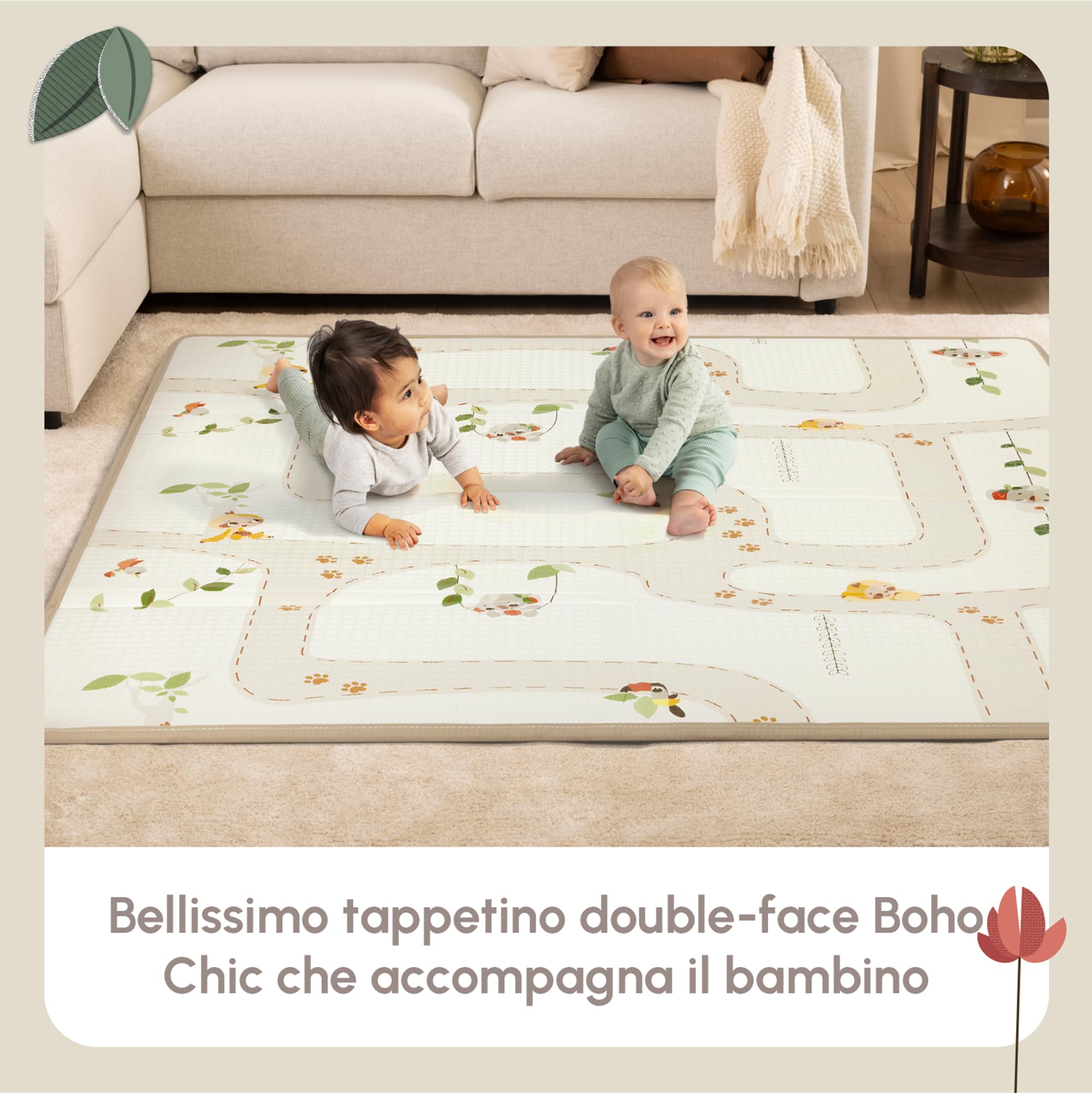 Tiny Love Tappeto Pieghevole Gioco Bambini XL in Schiuma, Tappetino Neonato, 0+ Mesi, Double-face, Leggero e Pieghevole, 150 x 150cm, Morbido e Spesso (1 cm), Impermeabile, Facile da Pulire, Boho Chic
