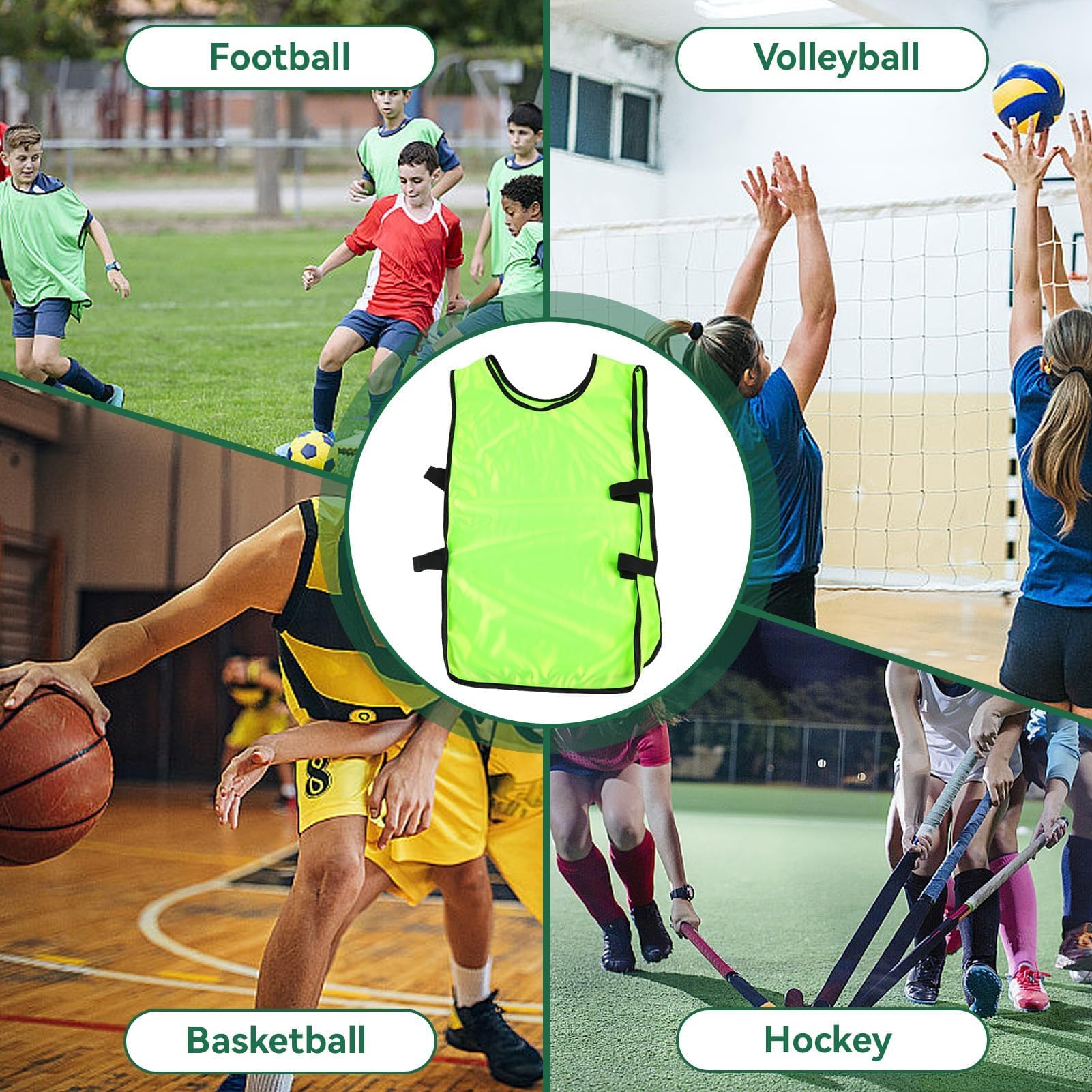 Agatige 5Pcs Débardeur D'entraînement pour Enfants, Gilets D'entraînement Ballon Dossards D'entraînement Débardeur D'entraînement sans Manches à Col Rond Couleurs Vives pour Football Rugby (Vert)