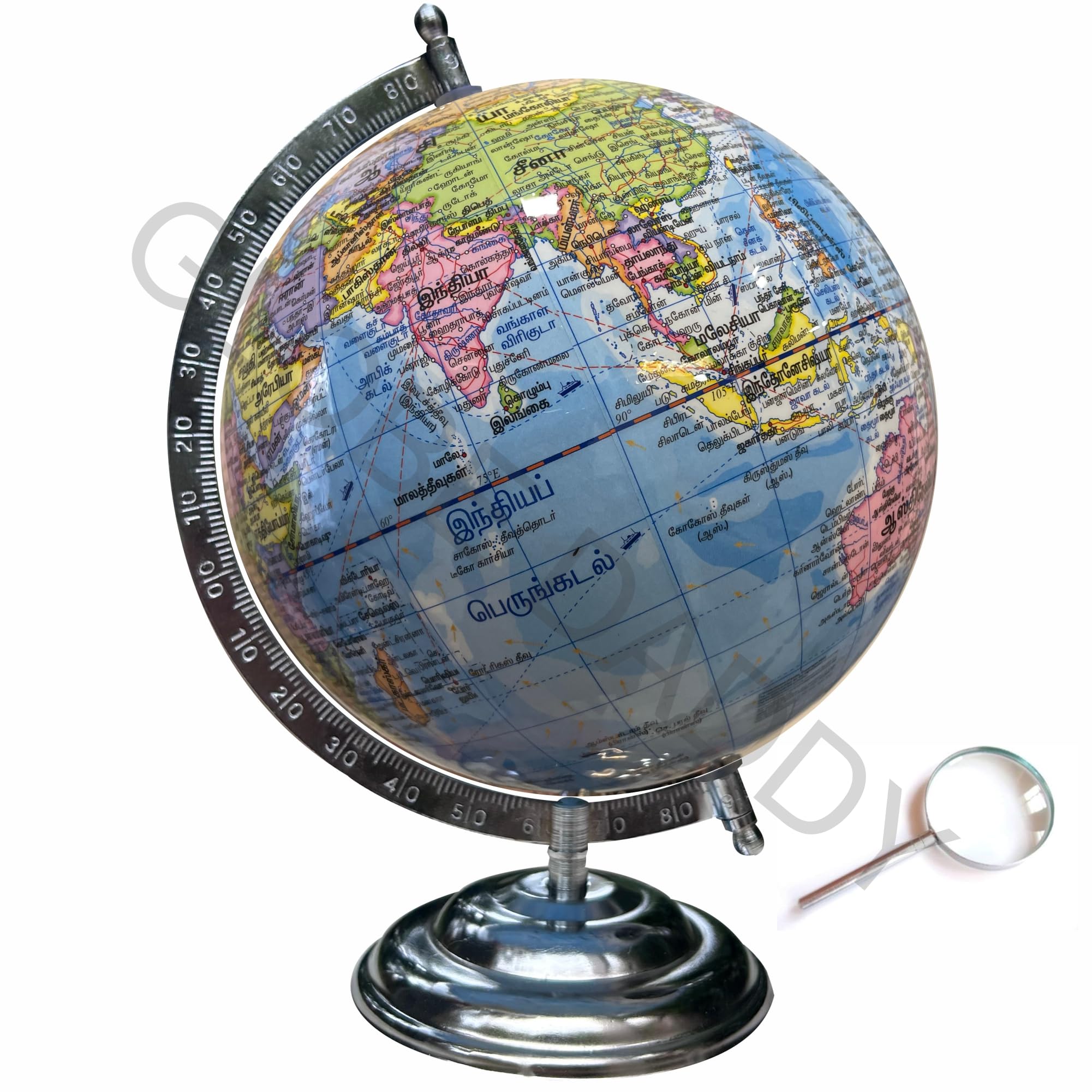 GLOBE DADDY TAMIL (8 inch) Blue Decorative Rotating World Globe,GLOBE for kids and students learning 10 years/office table & home décor/Festival gifting(20.cm Diameter,Political Map)