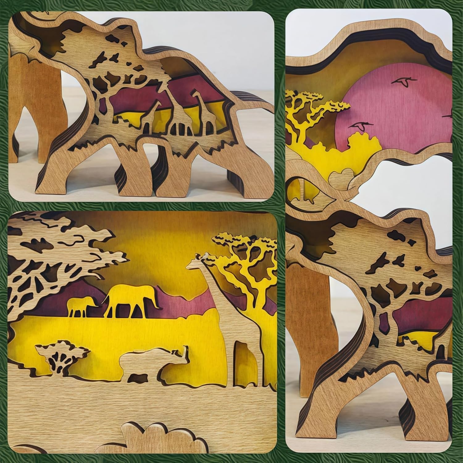 3D Wood Carving Animals Lamp Home Decorative, Cute Bear Family Elephant Presents Ideas Christmas Living Room Office Decor Warm LED Night Lights Gift for Friend Daughter Son Mom Dad (Elephant)