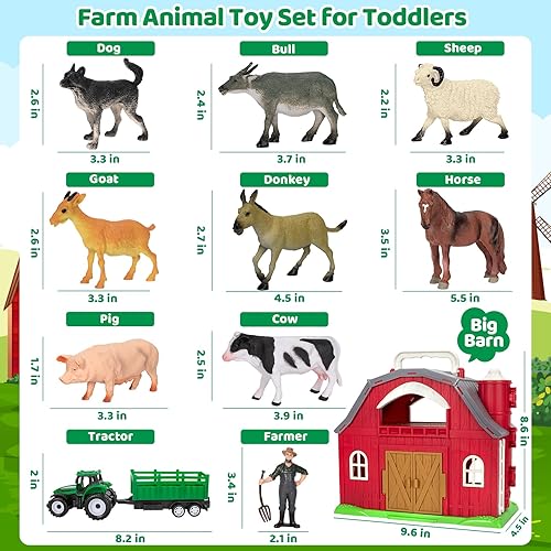 Miniatura 2 de Juguetes de animales de granja para niños de 1, 2, 3, 4, 5 años, granero rojo grande con figuras, animales y juguete de tractor para niños, juego de