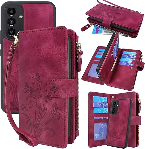 Miniatura 7 de Lacass Funda compatible con Samsung Galaxy A13 4G LET 5G 12 ranuras para tarjetas Soporte para tarjetas de identificación, bolsillo con cremallera,