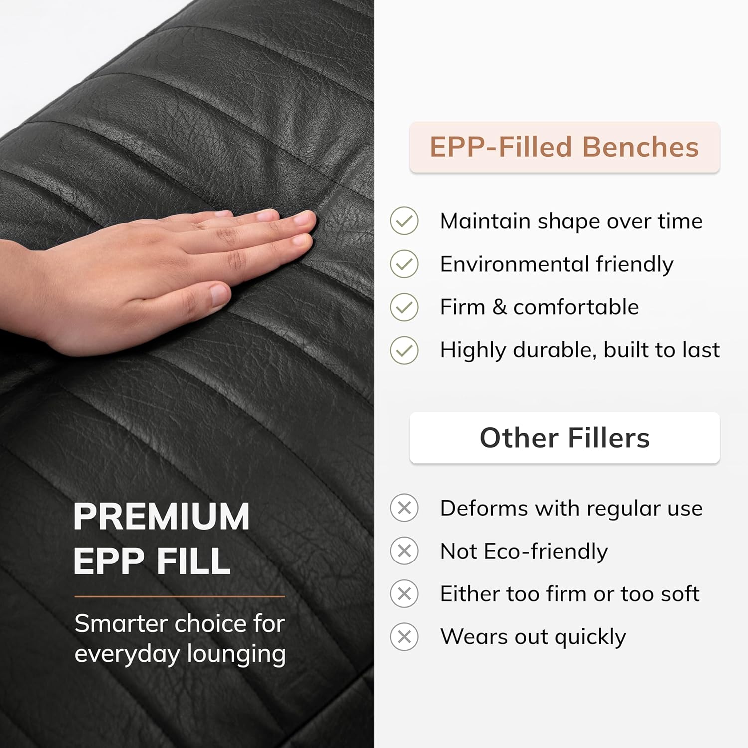 Anji Mountain 100% Handmade & Handcrafted Comfortable Home Décor Bench Pouf Ottoman Footrest for Living Room, Bedroom, Nursery, Kidsroom, Patio Furniture - (42" x 22" x 17" - Black)