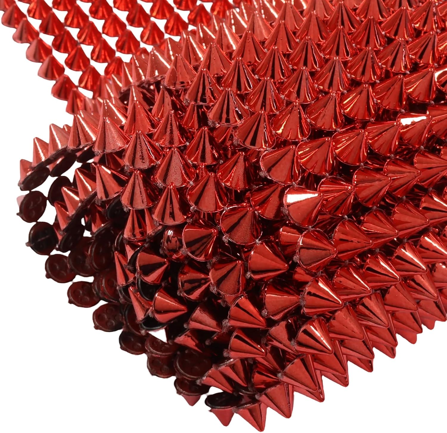 Jiozermi 12 Row Flat Back Studs Spikes, Bright Red Stitch on Trim for Clothing Decoration, Vibrant DIY Embellishment for Vest Hat Costume, 1 Yard