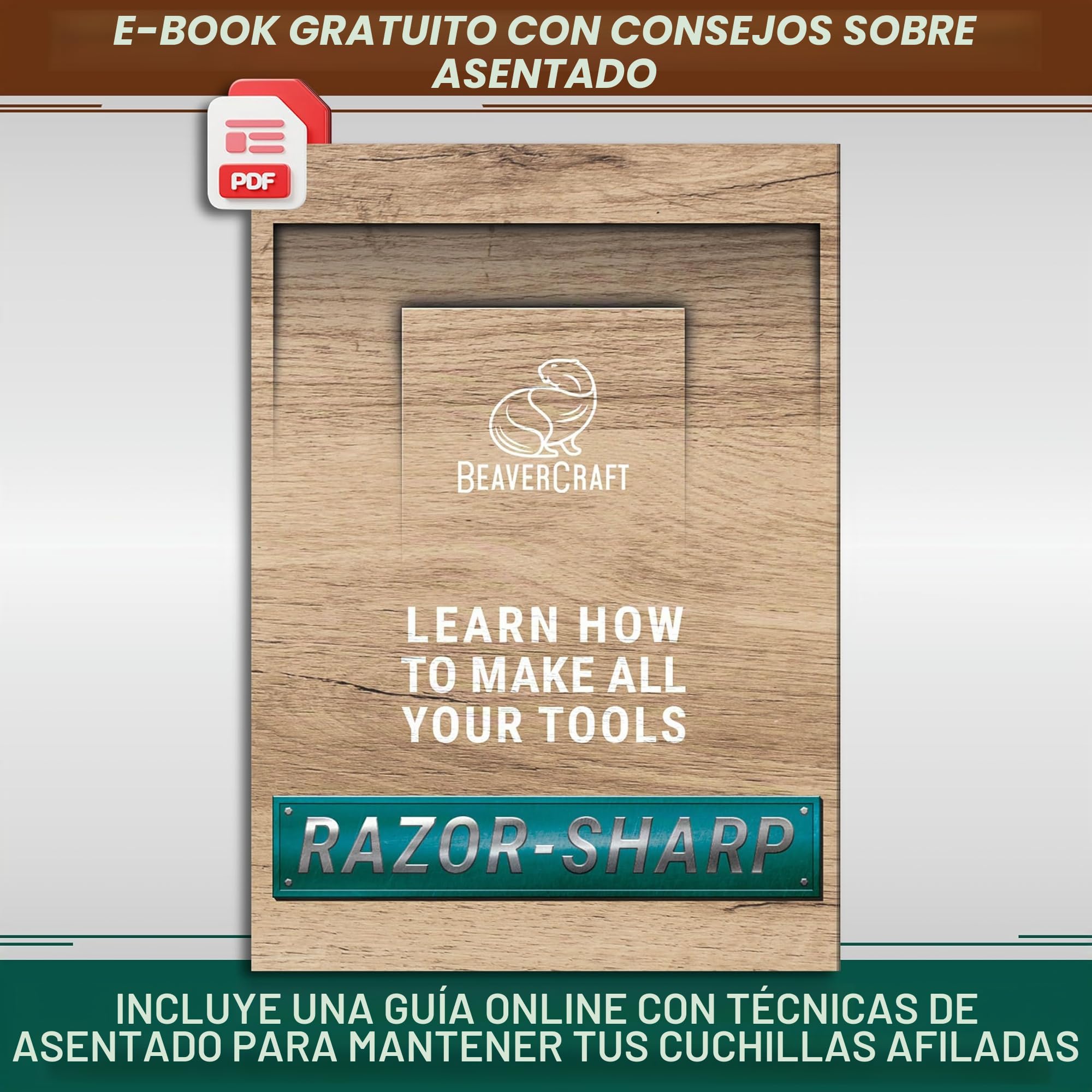 BeaverCraft Correa de Cuero para Afilado – Doble Cara con Compuesto, Bloque Afilado 14" para Herramientas Tallado, Cinceles, Kit Afilado LS6P1