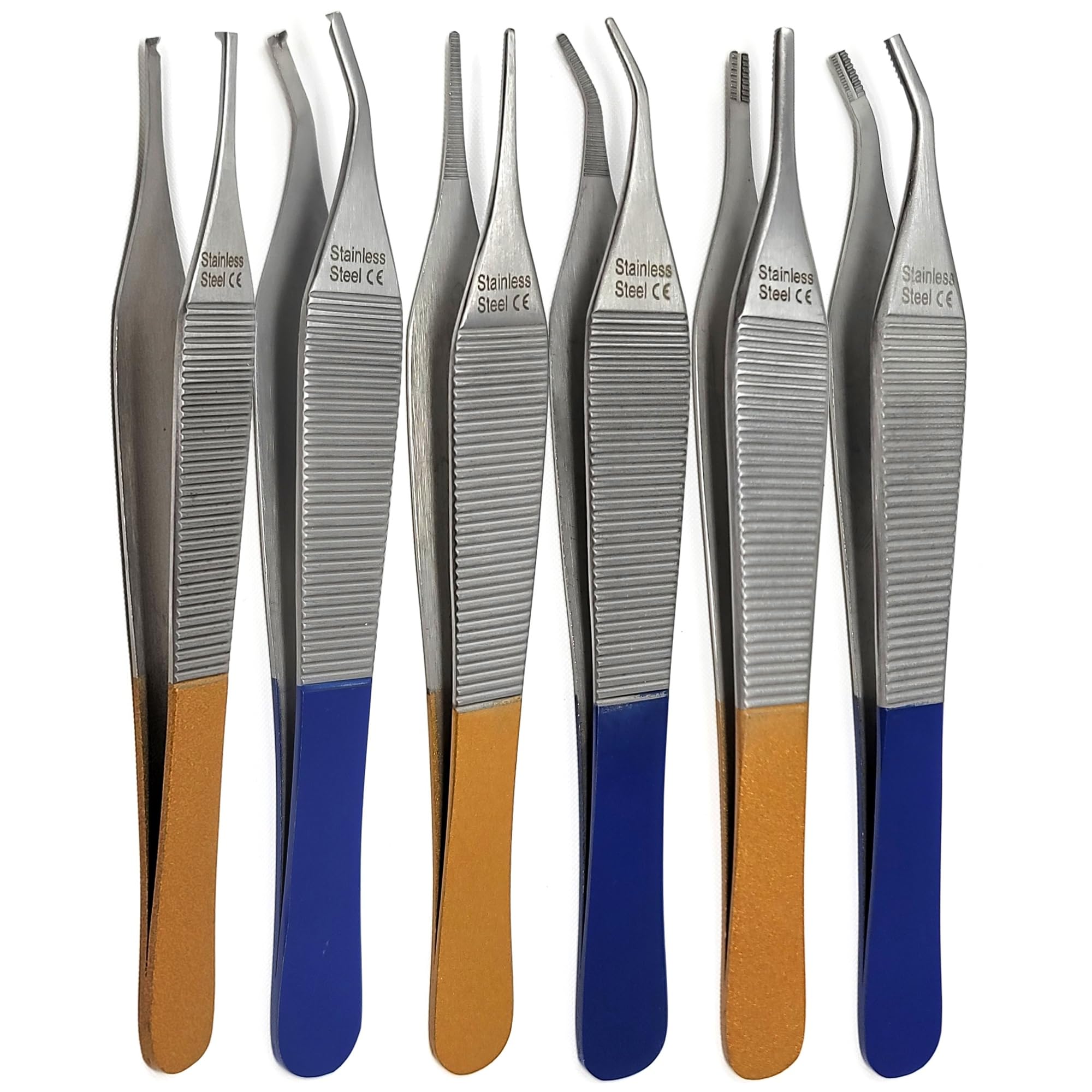 Set of 6 Adson Dressing Tissue Brown Forceps 4.75", Straight and Curved - Premium Quality Stainless Steel (A2Z BRAND)