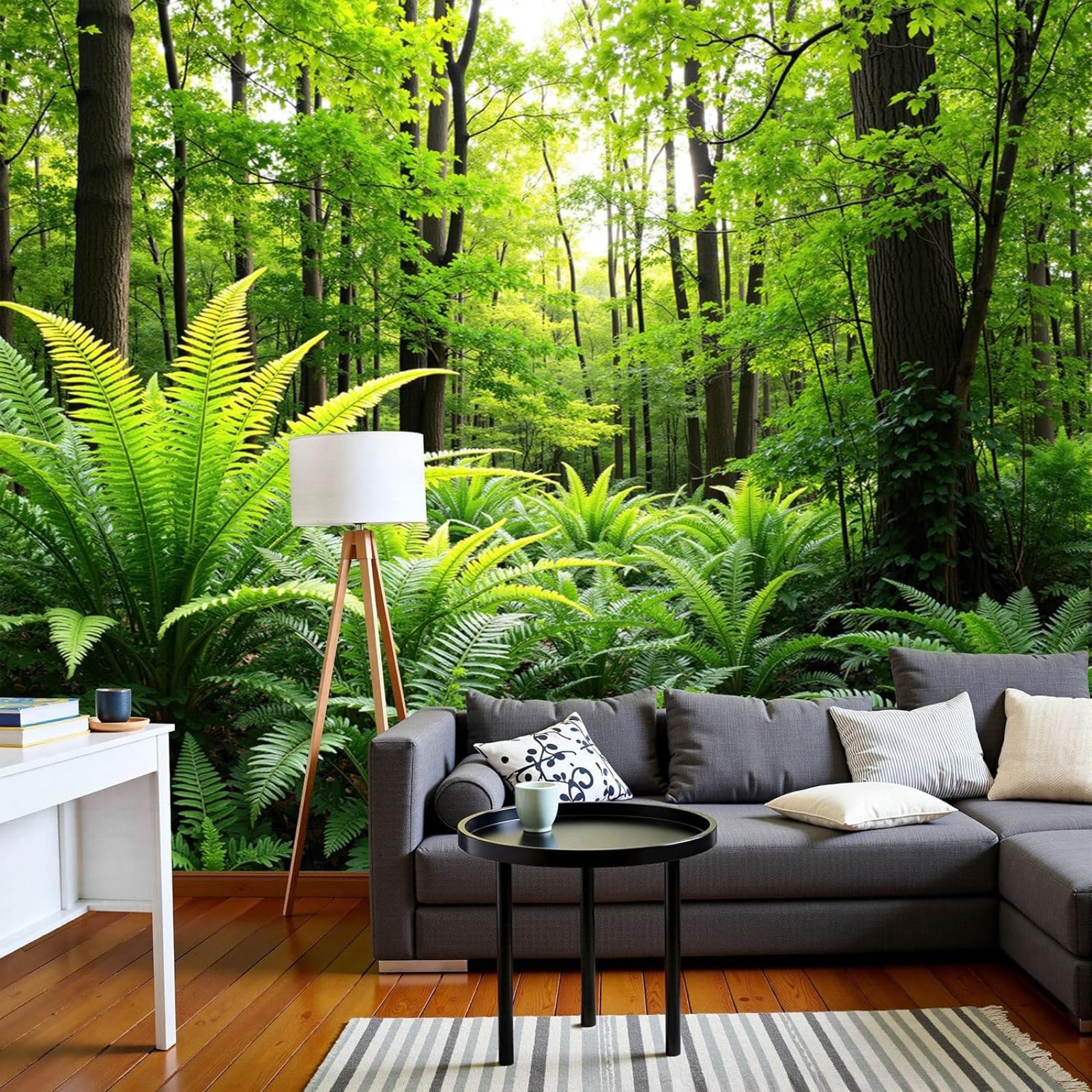 kfjhgbdshhj Nature Forest Photo Wallpaper - Lush Ferns Wall Decor Modern Green Non-Woven Wall Decor for Living Room Bedroom Children's Room, 250cm x 175cm Stickers - Frameless Painting - Poster