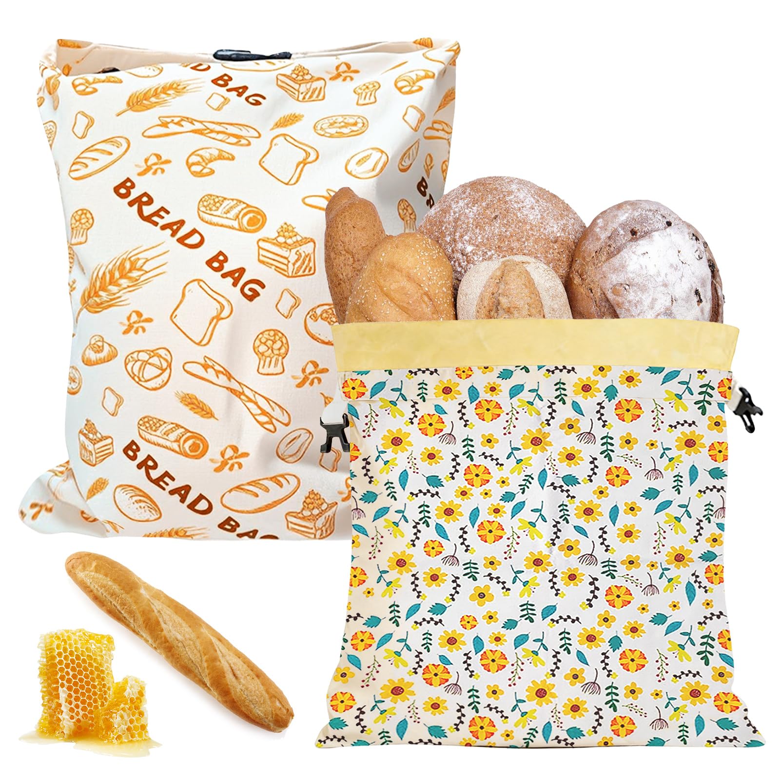 BORDEAG 2 sacchetti per pane in cera d'api riutilizzabili, 43 x 33 cm, sacchetti riutilizzabili per pane e alimenti, conservazione naturale